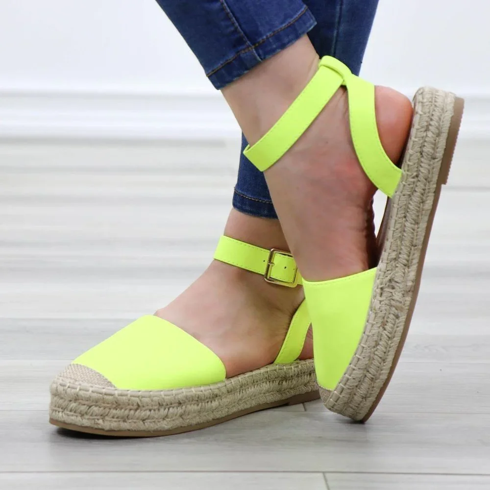 Neon Yellow Espadrille Ankle-Strap Sandals